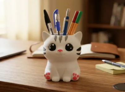 Sevimli Kedi Kalemlik – Masaüstü Organizer & Dekoratif 3D Figür (Cat Pen Holder)
